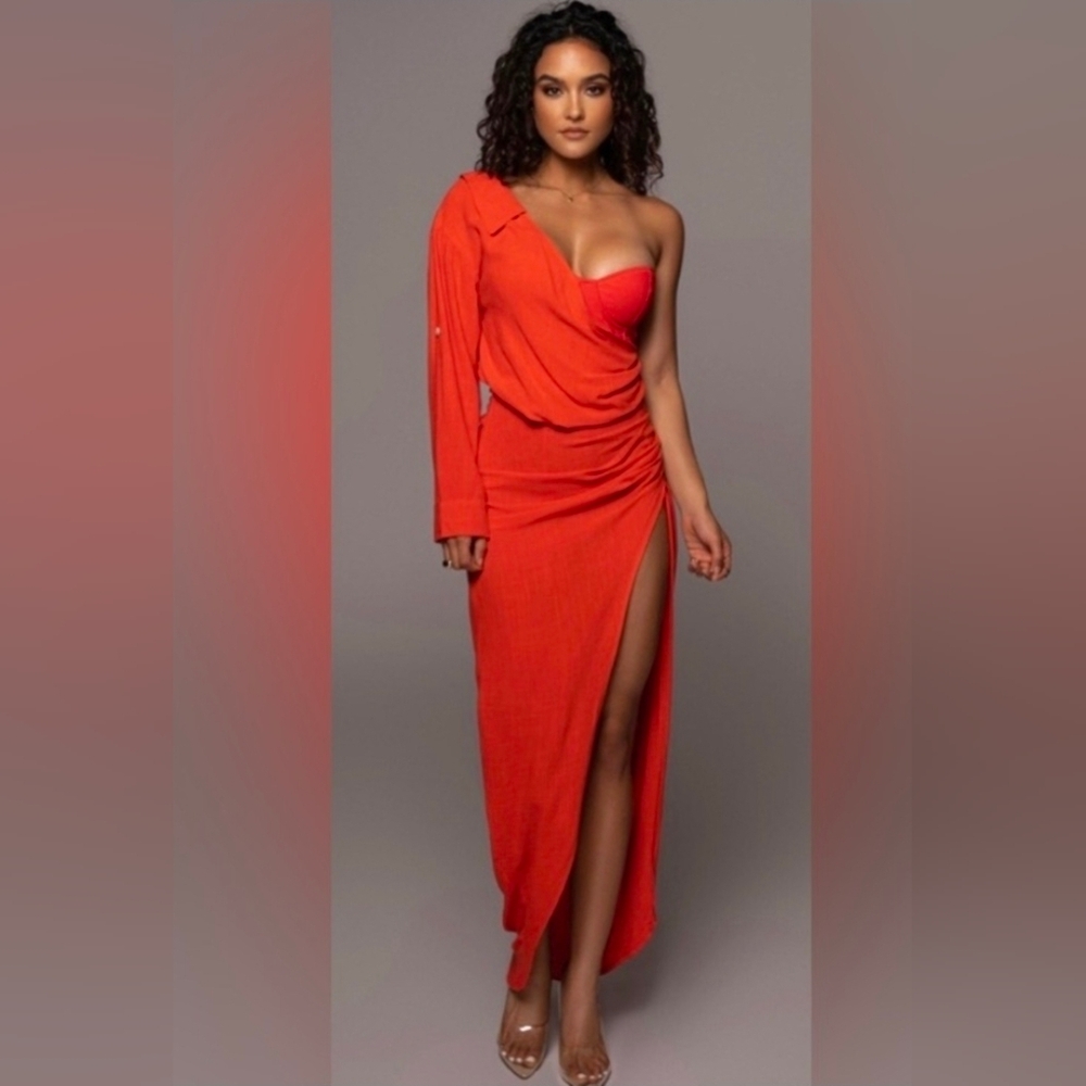 Jlux Label Orange One-Shoulder Dress